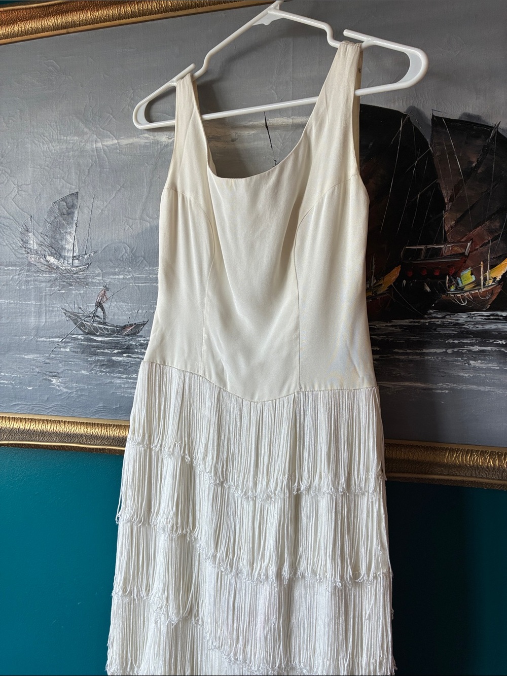 Vintage Original Jr. Theme Ivory Fringe Cocktail Dress | modern Bridal | - Picture 2 of 13